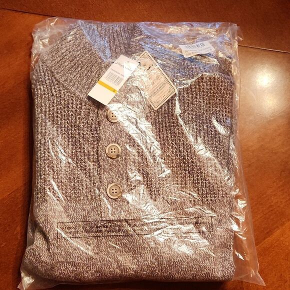 Flag & Anthem 100% Cotton Mock Neck Waffle Knit Sweater, Small, Brown White - Picture 9 of 9